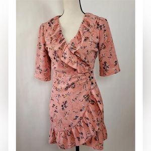 Top Shop Off Duty Ruffle Wrap Dress Floral Pink